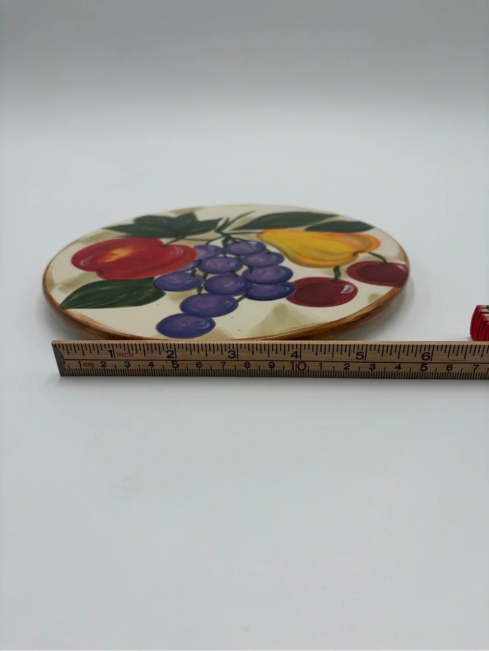 Hand-Painted Fruit Ceramic Coasters - Red, Yellow & Purple